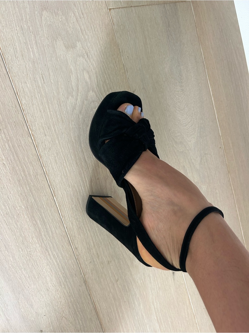 Bloomingdale's Black Suede Knotted Block Heel Sandals